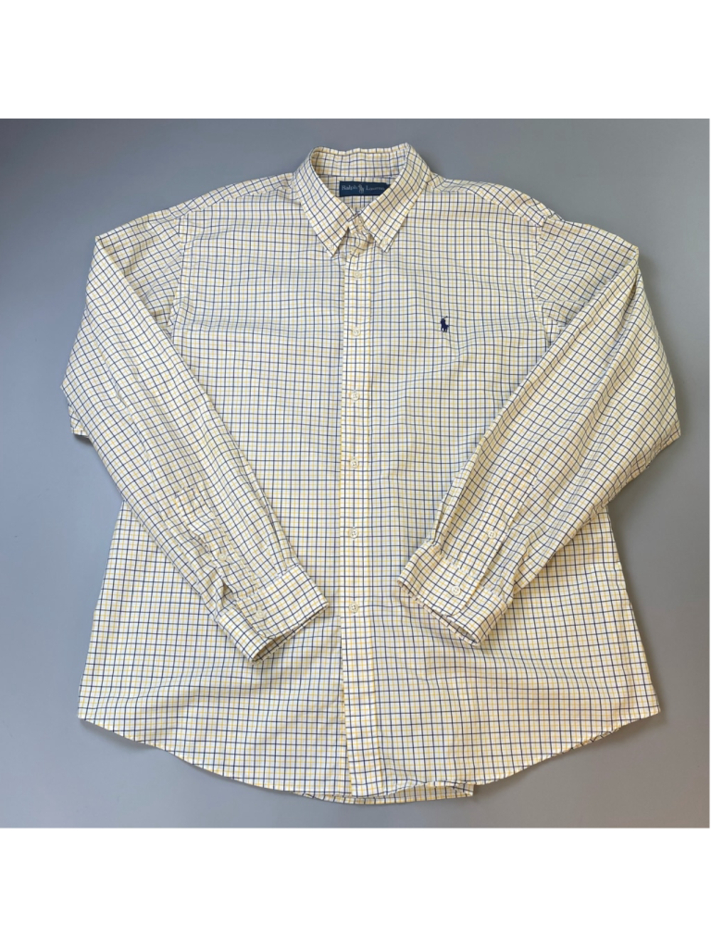 Ralph Lauren Shirt XXL White Yellow Tattersall Check Button Down Preppy Classic